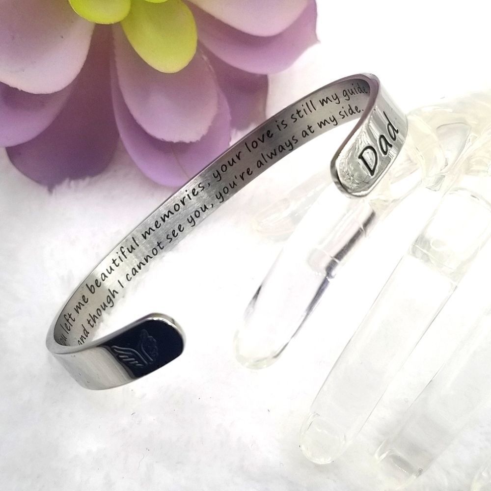 Stainless steel solid cuff in memory of dad ingraved bracelet.